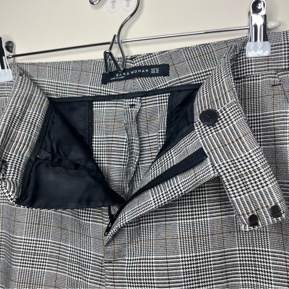 ZARA Preppy Plaid Cuffed Business Casual Cropped Straight Leg Trousers - Picture 6 of 10